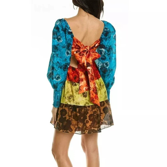 ALICE & OLIVIA ROWAN TIERED MULTI COLOR BABY-DOLL DRESS. SZ: XS - Picture 2 of 12